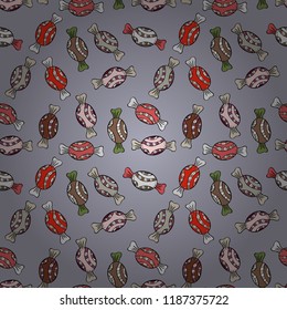 Christmas vector seamless pattern with candies on gray, black and neutral background. New year Vector illustration. Wrapping paper for Christmas gifts.