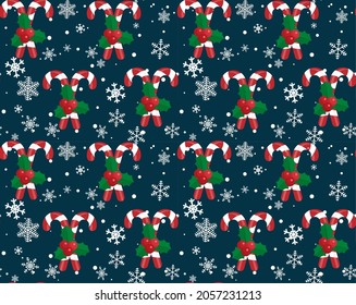 Christmas vector seamless pattern with candy canes and snowflakes. Background for wrapping paper, fabric print, greeting cards design Eps 10