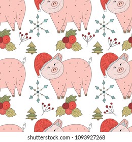 Christmas vector seamless pattern with detailed holiday illustrations.