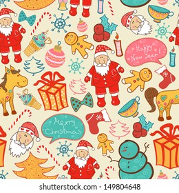 Christmas vector seamless pattern with doodle elements