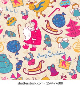 Christmas vector seamless pattern with doodle elements
