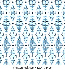 Christmas Vector Seamless Pattern in Ethnic Style. Creative tribal endless ornament, perfect for textile design, wrapping paper, wallpaper or site background. Trendy hand drawn boho tile.