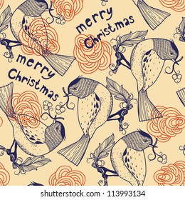 Christmas vector seamless pattern with fantasy birds