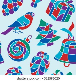 Christmas vector seamless pattern with festive attributes