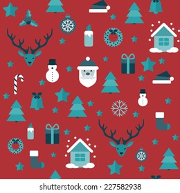 Christmas vector seamless pattern with flat elements on background