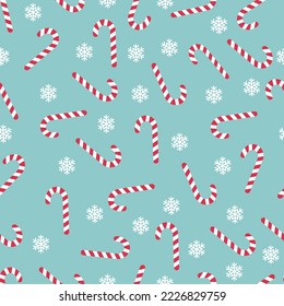 Christmas vector seamless pattern with gift and snowflake, candy on blue background for holiday wrapper paper.