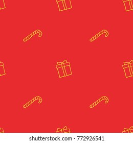 Christmas Vector Seamless Pattern with Gifts and Candy Canes