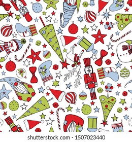 Christmas vector  seamless pattern with hand drawn elements