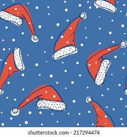  Christmas vector seamless pattern with hand drawn Santa hats