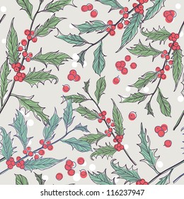 Christmas Vector Seamless Pattern With Holly Berries