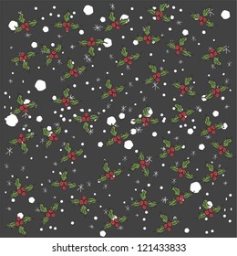 Christmas vector seamless pattern with holly berry
