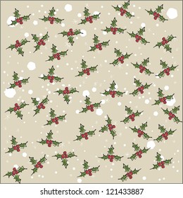 Christmas vector seamless pattern with holly berry