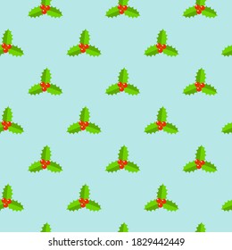 Weihnachtsvektor-nahtloses Muster mit Heiligbeeren auf blauem Hintergrund