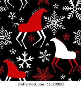 Christmas vector seamless pattern with horses