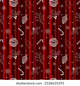 Christmas Vector Seamless Pattern. Christmas Icons in a Seamless Arrangement on a Red Background