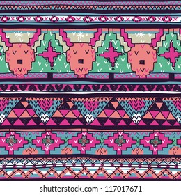 Christmas vector seamless pattern with knitted deers and ornaments