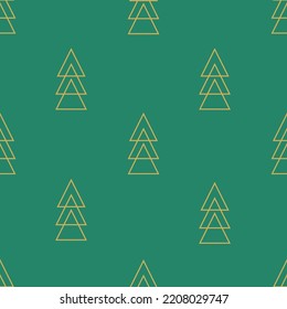 Vector de Navidad patrón sin fisuras con árboles de Navidad geométricos minimalistas en un fondo verde oscuro.