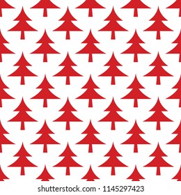 Christmas vector seamless pattern with new year tree in white and red colors