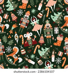 Christmas vector seamless  pattern with Nutcracker. Can be used for wallpaper, pattern fills, web page background, surface textures.