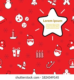 Christmas vector seamless pattern on red background. New year vector design. Wrapping paper for Christmas gift boxes. ornaments and decoration, flat design