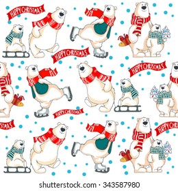 Christmas vector seamless pattern with polar bears