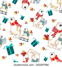 Christmas vector seamless pattern with polar bears