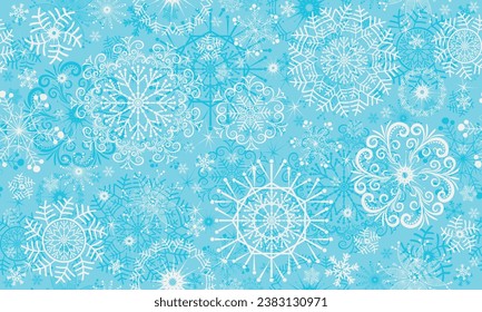 Patrón de vectores navideños sin fisuras con estrellas y copos de nieve encajonados en fondo azul