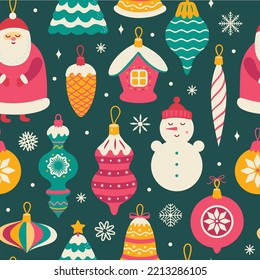 Christmas vector seamless pattern with toys for wallpapaer, fabric and wrapping paper