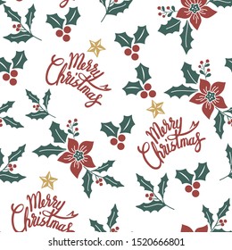 Christmas vector seamless pattern. Winter season color outline backdrop with linear symbols. Xmas holidays items and accessories background. Festive wrapping paper, textile design - Vector
