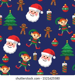 Christmas vector seamless pattern. Winter season color outline backdrop with linear symbols. Xmas holidays items and accessories background. Festive wrapping paper, textile design - Vector - holliday