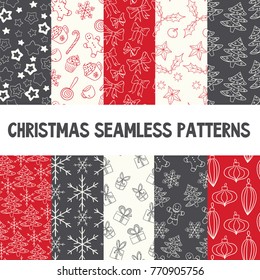 Christmas vector seamless patterns. Endless texture for wallpaper, web page background, wrapping paper. Flat style.