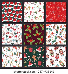 Christmas vector seamless patterns set.