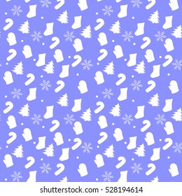 Christmas vector seamless pattern.Wrapping paper. Christmas wreath, sock,mitten, candy,tree,snowflake