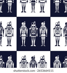 Christmas vector seamless silver Nutcracker pattern. Merry Christmas, New Year wrapping paper, wallpaper, ornament, vector illustration