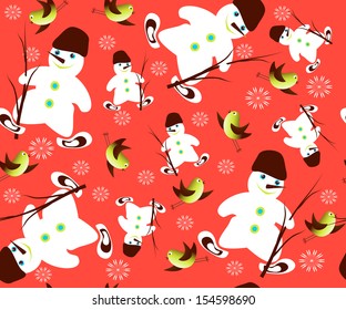 Christmas vector seamless with snowman