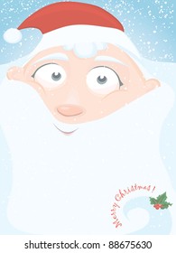 Christmas vector series. Christmas card with little Santa and copyspace