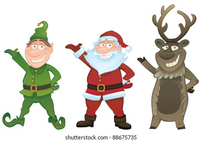 Christmas vector series. Set with Santa Claus , Elf and Reindeer