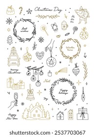 Conjunto de Vector de Navidades. Lindo Clipart de Navidades doodle sobre fondo blanco. Vacaciones de invierno ilustraciones