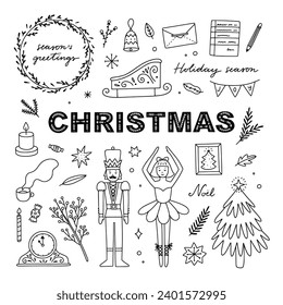 Christmas vector set. Cute Christmas doodles vector graphics