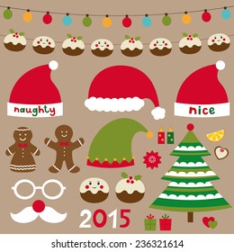 Christmas vector set - design elements, decoration, Santa and and elf hats