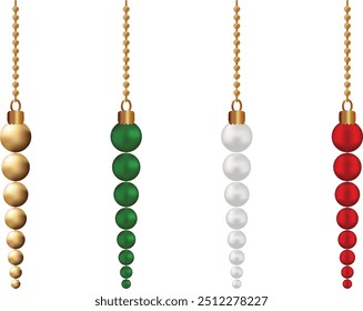 Christmas vector set elements Colorful 3d realistic christmas ornaments ball xmas print isolated white background Holiday design decoration New year colection Winter element Beads