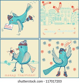Christmas vector set of hand drawn cards