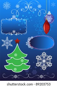 Christmas vector set isolated on blue background.