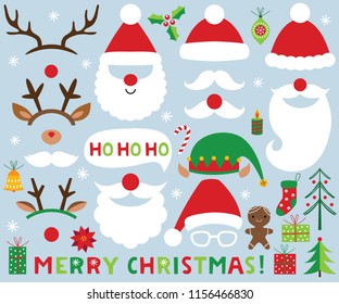 Christmas vector set (Santa Claus and deer photo booth props and decoration)