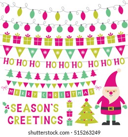 Christmas vector set with Santa Claus and decoration