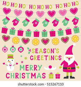 Christmas vector set with Santa Claus, snowman and bunting banners