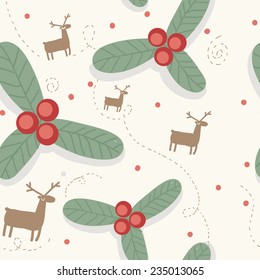 Christmas vector set of seamless patterns with snowflakes, reindeer and holly
