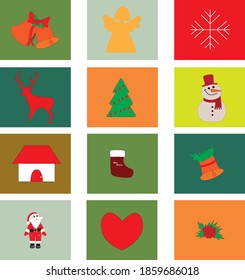 WeihnachtsVektorset, Weihnachtssymbole auf buntem Hintergrund