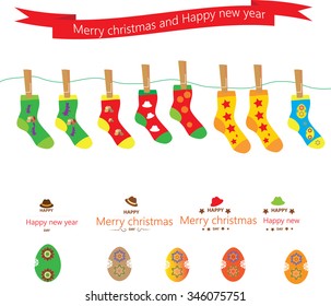 Christmas vector sign, various socks