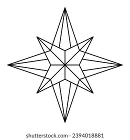 Christmas vector Snowflake origami star of bethlehem isolated on white background. Geometric line snow icon. Xmas Design element for banner, greeting card